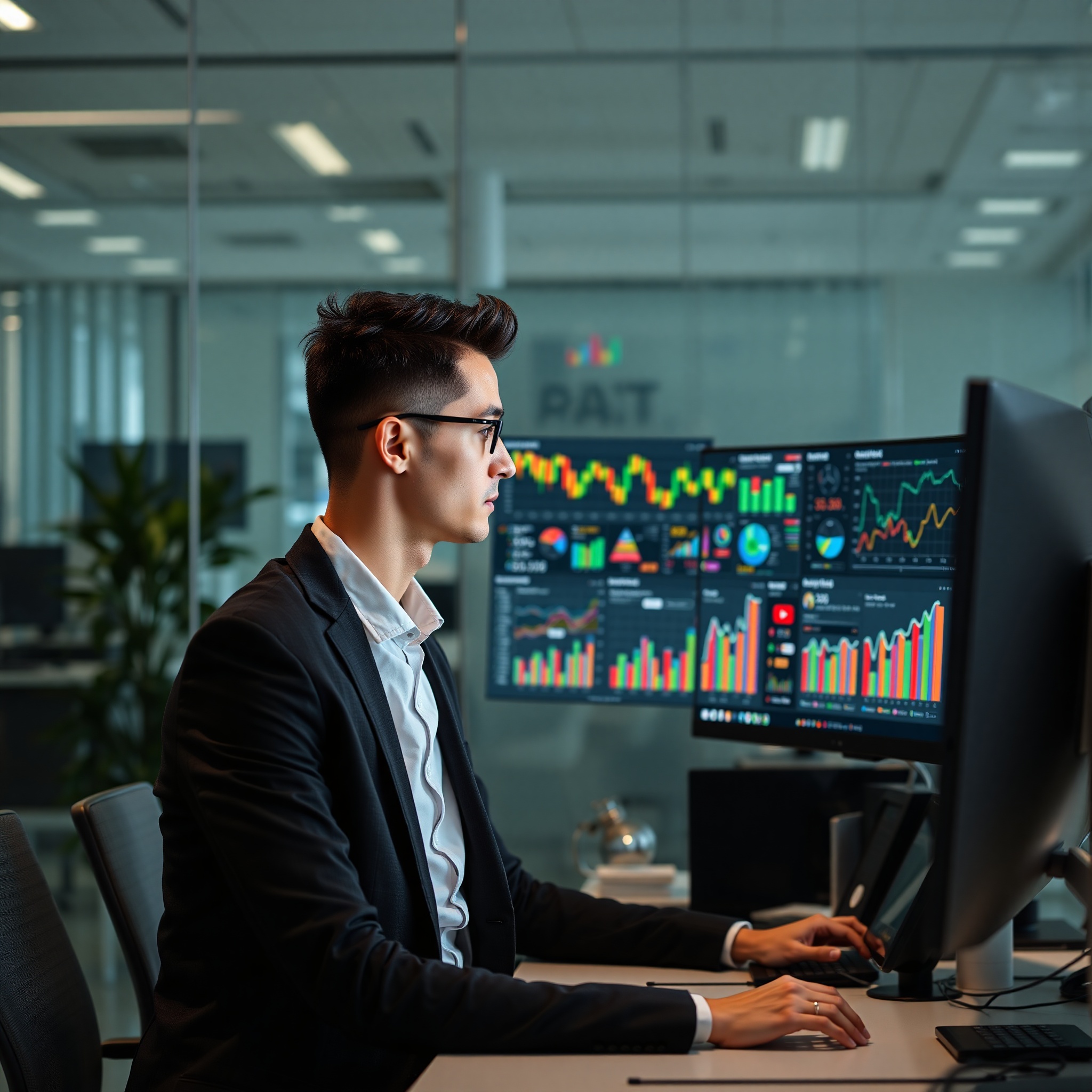 Digital marketer analyzing social media metrics and analytics dashboard