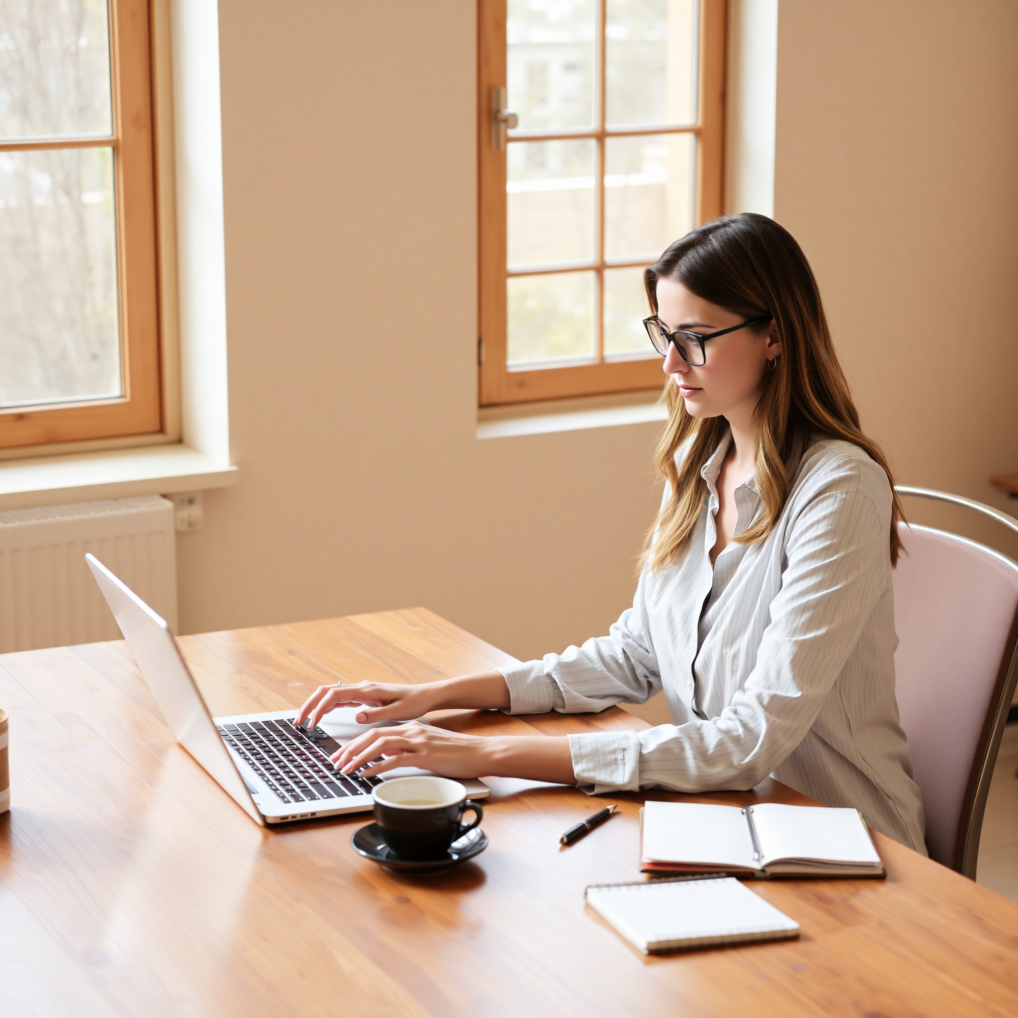 Professional writer working on laptop at modern desk